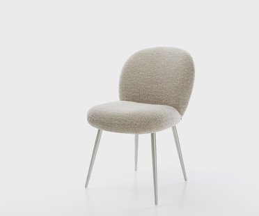 DELIFE Eetkamerstoel Nube-Flex geweven stof beige 4-poot conisch roestvrij staal pocketveer kern