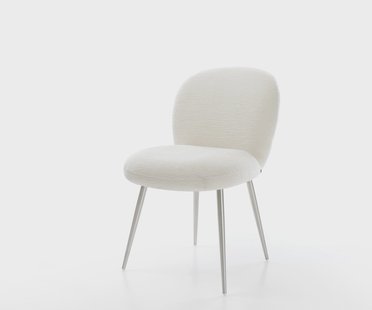 DELIFE Eetkamerstoel Nube-Flex bouclé zacht beige 4-poot conisch roestvrij staal pocketveer kern