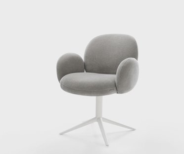 DELIFE Draaistoel Nube-Flex met armleuning zachte stof met structuur grijs kruispoot wit 360° draaibaar rocker-functie pocketveer kern