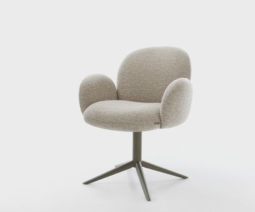 DELIFE Draaistoel Nube-Flex met armleuning geweven stof beige kruispoot afwerking met titanium 360° draaibaar rocker-functie pocketveer kern