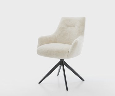 DELIFE Draaistoel Alja-Flex met armleuning pluchen crème-wit kruisframe breed zwart 360° draaibaar rocker-functie pocketveer kern