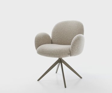 DELIFE Draaistoel Nube-Flex met armleuning geweven stof beige kruisframe breed afwerking met titanium 360° draaibaar rocker-functie pocketveer kern