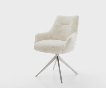 DELIFE Draaistoel Alja-Flex met armleuning pluchen crème-wit kruisframe breed roestvrij staal 360° draaibaar rocker-functie pocketveer kern