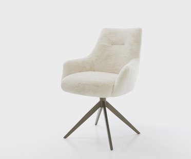 DELIFE Draaistoel Alja-Flex met armleuning pluchen crème-wit kruisframe breed afwerking met titanium 360° draaibaar rocker-functie pocketveer kern