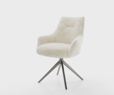 DELIFE Draaistoel Alja-Flex met armleuning pluchen crème-wit kruisframe breed grafiet 360° draaibaar rocker-functie pocketveer kern