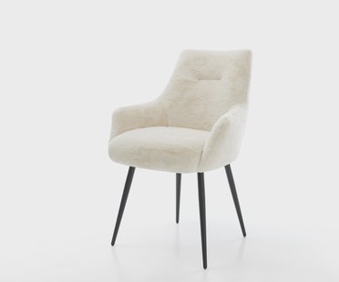 DELIFE Eetkamerstoel Alja-Flex met armleuning pluchen crème-wit 4-poot conisch zwart pocketveer kern