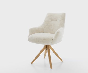 DELIFE Draaistoel Alja-Flex met armleuning pluchen crème-wit houten frame hoekig natuur 180° draaibaar pocketveer kern