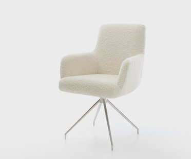 DELIFE Eetkamerstoel Heira-Flex met armleuning teddy beige kruisframe conisch roestvrij staal pocketveer kern