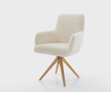 DELIFE Draaistoel Heira-Flex met armleuning teddy beige houten frame hoekig natuur 180° draaibaar pocketveer kern