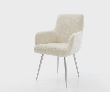 DELIFE Eetkamerstoel Heira-Flex met armleuning teddy beige 4-poot conisch roestvrij staal pocketveer kern