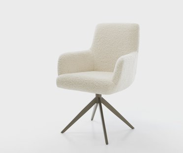 DELIFE Draaistoel Heira-Flex met armleuning teddy beige kruisframe breed afwerking met titanium 360° draaibaar rocker-functie pocketveer kern