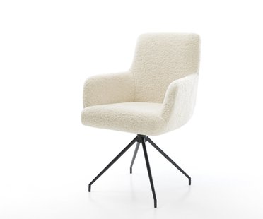 DELIFE Eetkamerstoel Heira-Flex met armleuning teddy beige kruisframe conisch zwart pocketveer kern