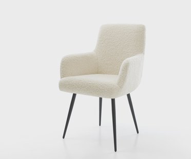 DELIFE Eetkamerstoel Heira-Flex met armleuning teddy beige 4-poot conisch zwart pocketveer kern