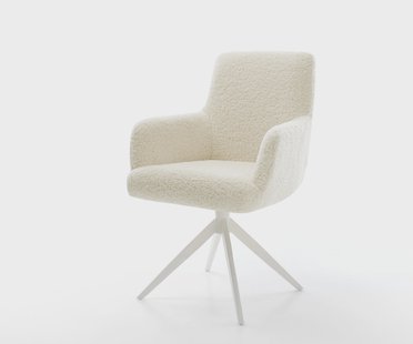 DELIFE Draaistoel Heira-Flex met armleuning teddy beige kruisframe breed wit 360° draaibaar rocker-functie pocketveer kern