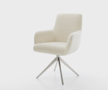 DELIFE Draaistoel Heira-Flex met armleuning teddy beige kruisframe breed roestvrij staal 360° draaibaar rocker-functie pocketveer kern