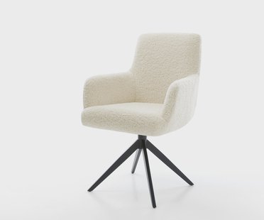 DELIFE Draaistoel Heira-Flex met armleuning teddy beige kruisframe breed zwart 360° draaibaar rocker-functie pocketveer kern