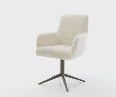 DELIFE Draaistoel Heira-Flex met armleuning teddy beige kruispoot afwerking met titanium 360° draaibaar rocker-functie pocketveer kern