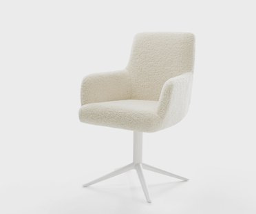 DELIFE Draaistoel Heira-Flex met armleuning teddy beige kruispoot wit 360° draaibaar rocker-functie pocketveer kern