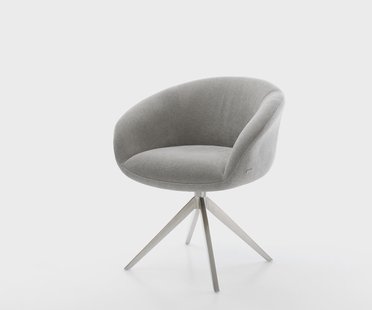 DELIFE Draaistoel Vinka-Flex met armleuning zachte stof met structuur grijs kruisframe breed roestvrij staal 360° draaibaar rocker-functie pocketveer kern