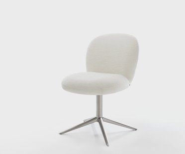 DELIFE Draaistoel Nube-Flex bouclé zacht beige kruispoot roestvrij staal 360° draaibaar rocker-functie pocketveer kern