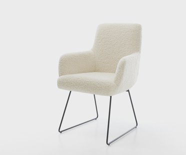 DELIFE Eetkamerstoel Heira-Flex met armleuning teddy beige slipframe zwart pocketveer kern