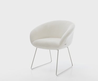 DELIFE Eetkamerstoel Vinka-Flex met armleuning bouclé zacht beige slipframe roestvrij staal pocketveer kern