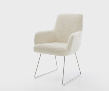 DELIFE Eetkamerstoel Heira-Flex met armleuning teddy beige slipframe roestvrij staal pocketveer kern