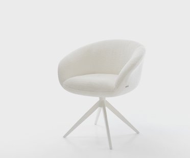 DELIFE Draaistoel Vinka-Flex met armleuning bouclé zacht beige kruisframe breed wit 360° draaibaar rocker-functie pocketveer kern