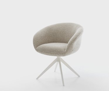 DELIFE Draaistoel Vinka-Flex met armleuning geweven stof beige kruisframe breed wit 360° draaibaar rocker-functie pocketveer kern