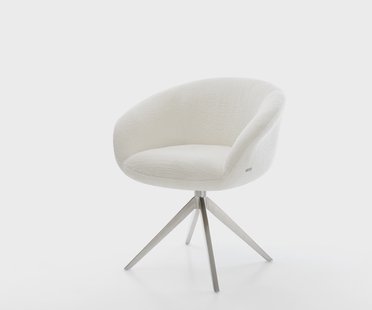 DELIFE Draaistoel Vinka-Flex met armleuning bouclé zacht beige kruisframe breed roestvrij staal 360° draaibaar rocker-functie pocketveer kern