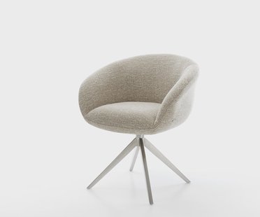 DELIFE Draaistoel Vinka-Flex met armleuning geweven stof beige kruisframe breed roestvrij staal 360° draaibaar rocker-functie pocketveer kern