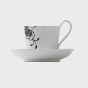 Royal Copenhagen Black Fluted mega kop en schotel 2 - zwart 25 cl-hoog handvat