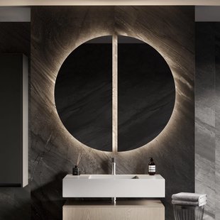 Designspiegel Martens & Meijer Mars 2 Halve Cirkels 100Hx50B cm Incl. Indirecte Verlichting Rondom, Direct Geschakeld