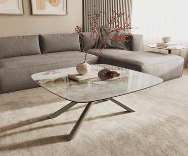 DELIFE Salontafel Edge Boot 90x90 cm keramiek Minas Melange Sarity Metall effectafwerking titaan