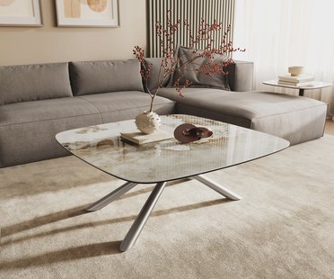 DELIFE Salontafel Edge Boot 90x90 cm keramiek Minas Melange Sarity geborsteld roestvrij staal