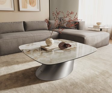 DELIFE Salontafel Edge Boot 90x90 cm keramiek Minas Melange Conis geborsteld roestvrij staal