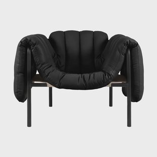 Hem Puffy loungefauteuil Black leather-black grey