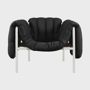 Hem Puffy loungefauteuil Black leather-cream