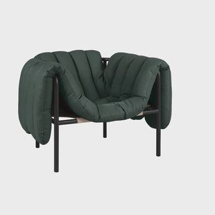 Hem Puffy loungefauteuil Dark green leather-black grey