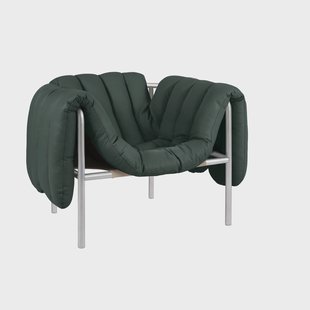 Hem Puffy loungefauteuil Dark green leather-roestvrij staal