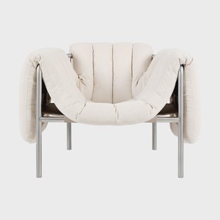 Hem Puffy loungefauteuil Natural-roestvrij staal