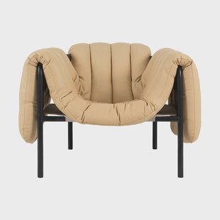 Hem Puffy loungefauteuil Sand leather-black grey