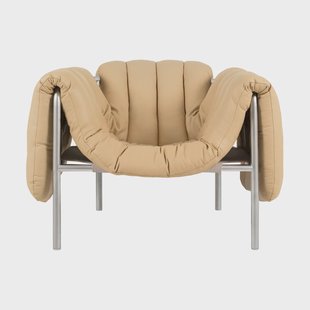 Hem Puffy loungefauteuil Sand leather-roestvrij staal