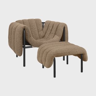 Hem Puffy loungefauteuil + ottoman Sawdust-black grey