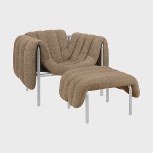 Hem Puffy loungefauteuil + ottoman Sawdust-roestvrij staal