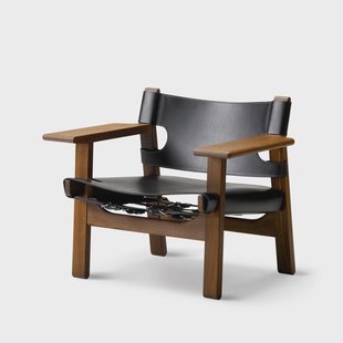 Fredericia Furniture De Spaanse stoel fauteuil Leder zwart-gerookte eik