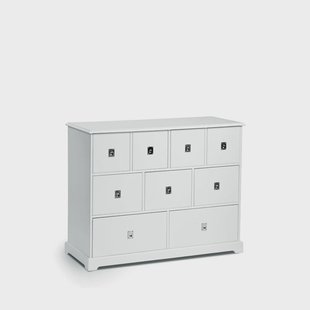 Mavis Smögen dressoir wit, 9 laden, chroom