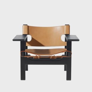 Fredericia Furniture De Spaanse stoel fauteuil Leder naturel-zwartgelakt eik
