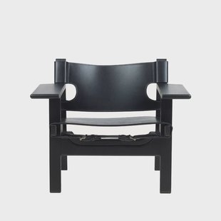 Fredericia Furniture De Spaanse stoel fauteuil Leder zwart-zwartgelakte eik