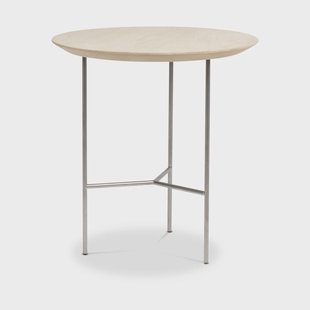 Mavis Tribeca bijzettafel eiken schoongemaakt rustiek, satijnchroom poten, ø47 cm